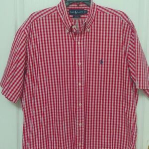 Ralph Lauren Raspberry Pink Checked Short Sleeve Blake Shirt. Size Medium